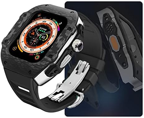 Kit de modificação de luxo ZEDEVB para Apple Watch 8 Ultra 49mm Caixa de fibra de carbono de pulseira de borracha fluorina para iwatch 8 7 6 5 4 SE 45mm 44mm