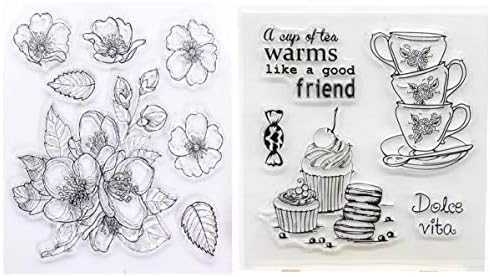 Bem -vindo ao Joyful Home 2pcs/Set Coffee Tea Chear Friends Flowers Clear Stamp para decoração de cartas e scrapbooking