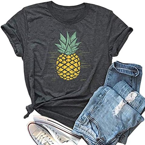 Irisgod Womens Pineapple Shirt Graphics Tees de férias de verão de luva curta aloha camiseta