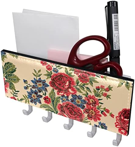 Chave de flor de rosa vintage e suporte para paredes - cabide com organizador de correio e 5 ganchos, rack adesivo para casa, entrada,