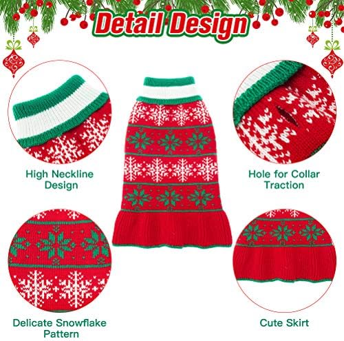 Vestidos de suéter de cão de Natal Pawchie para cachorros de cachorros pequenos - Ano Novo Floco de neve Sweater de