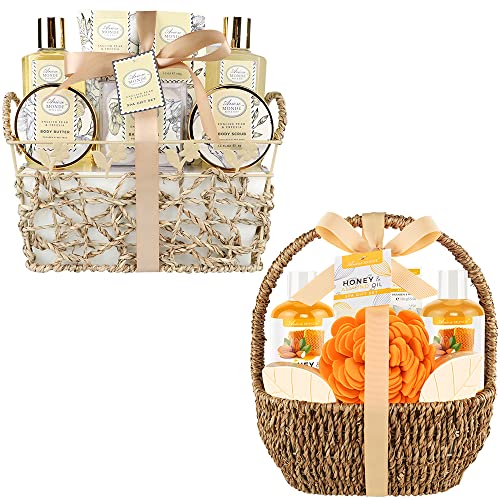 Bath Spa Gift Basket, Honey e Bath Bath & Body Gift para mulheres, inclui gel de chuveiro, banho de espuma, sal de