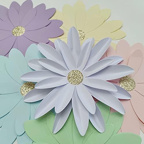 Mybbshower de 8 polegadas de papel pastel margarida flor para decoração de primavera Diy Floral Baskdrop Fotion Penaria do pano de bebê Decorações de aniversário Pacote de 6