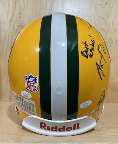 Bart Starr Aaron Rodgers Brett Favre assinou o capacete de futebol Packers Pro NFL JSA - Capacetes NFL autografados
