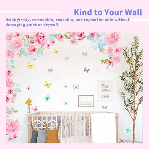 Flores rosa adesivos de parede de parede aquarela rosa pequeno decalques de parede peony descasca e vara jardim de parede floral