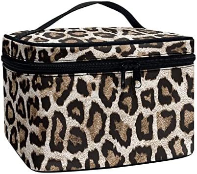 Biyejit Cheetah Print Viagem Bolsa de maquiagem Saco de cosméticos protegidos com alça e zíper bolsa de higiene