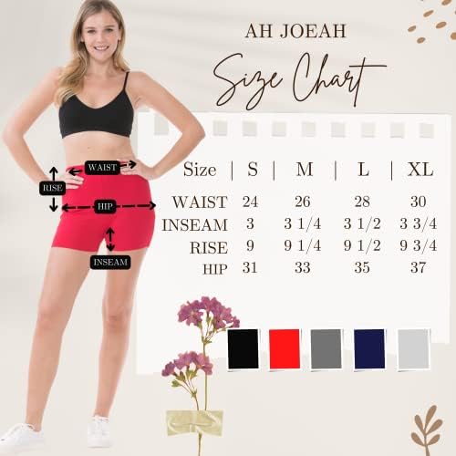 Ah Joeah Shorts de motoqueiros femininos - cintura elástica de 3 polegadas Sea de 3 polegadas Treino básico Yoga Athletic Active Running Bike Calças