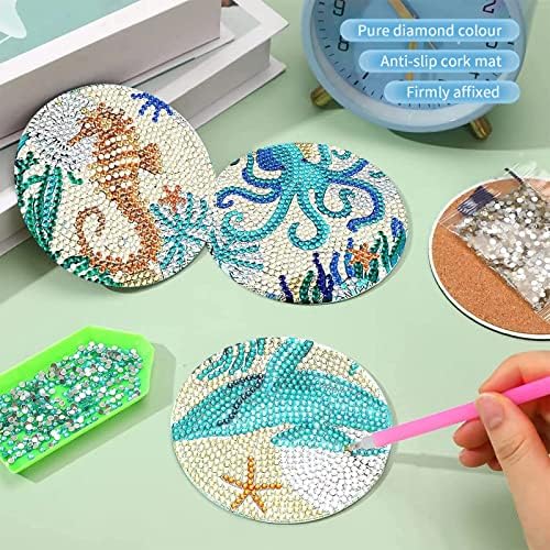 Tedlor Diamond Painting Coasters With Holder, 8 PCs Diamond Art Coasters, Ocean Diamond Art Crafts for Adults Kids Beginners