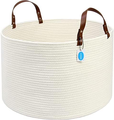 Casaphoria xxxxlarge cesta de corda de algodão para sala de estar - cesto de armazenamento de tecidos com alça longa para cobertores, toalhas e travesseiros cesto de lavanderia | Bege 20 x 20 x 13 )