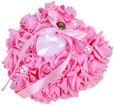 Tendycoco rosa rosa coração em forma de anel de anel almofada de travesseiro romântico favores de casamento de jóias titular