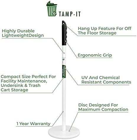 Tamp-It Touchless Lixer Compactor Tool, 12 x 5, reduza o número de viagens à lixeira e o número de sacos plásticos no aterro, perfeito para cozinha, escritório e latas de lixo da sala
