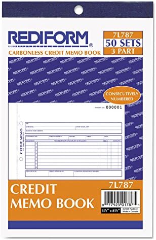 Rediform 7L787 Livro do memorando de crédito 5 1/2 x 7 7/8 Triplicado sem carbono 50 conjuntos/livro