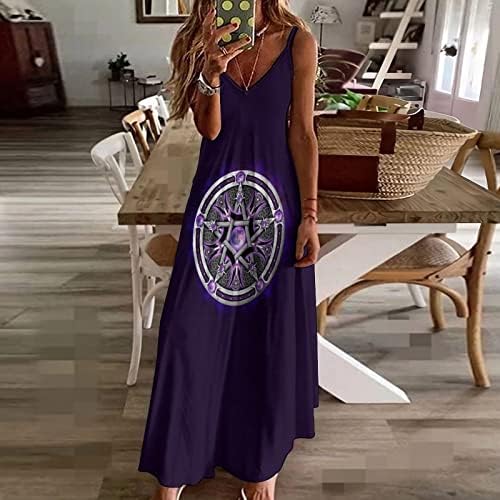 Purple Wicca Wiccan Sling Sling Long Dresses V Sexy Speaghetti Strap Maxi vestido