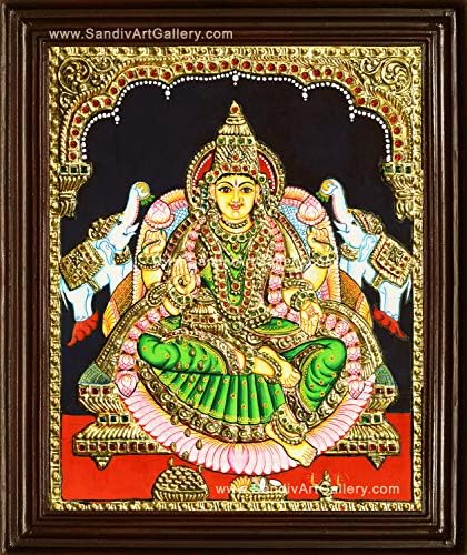 Galeria de Arte Sandiv Gaja Lakshmi Tanjore Pintura - 22 quilates de ouro Gajalakshmi Tanjore Pintura - Gajalakshmi