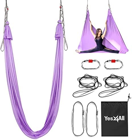 Yes4All Soft Tricot Fabric Yoga Hammock/sedas aéreas para ioga doméstica, aumento da força, flexibilidade e equilíbrio, combina com todos os níveis