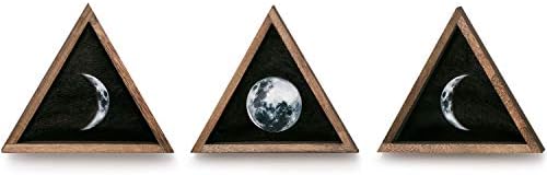 Dahey, rústico, fases da lua da decoração Sinais de lua de madeira emoldurada de madeira de madeira moderna trio de