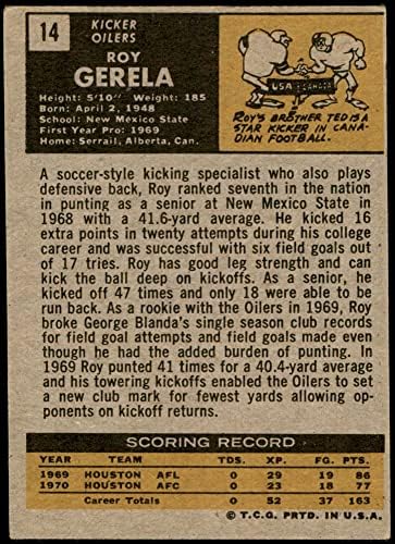 1971 Topps 14 Roy Gerela Houston Oilers VG Oilers Novo México ST