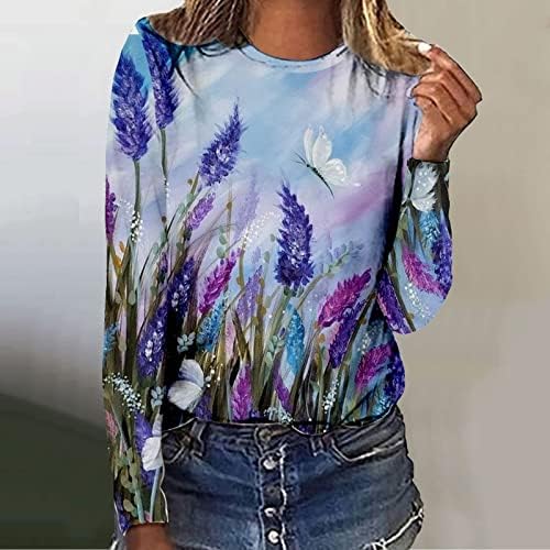 Narhbrg Womens Fall Tops, TIY Dye Longa Camisas de Manga Longa Para Mulheres Camisetas Redondes do Pescoço Túnica Casual de Túnica Casual Longo