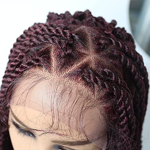 31 Mão trançada Cornrow Swiss Lace Front com cabelos de cabelo Micro Twist sintético Peso leve perucas para mulheres negras