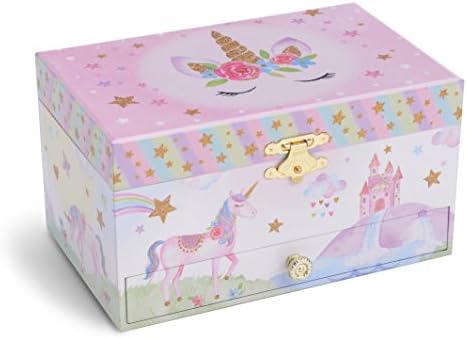 Jóia Jóia de Jóias Musical Jewelry Box com gaveta de retirada, Glitter Rainbow e Stars Unicorn Design, The Beautiful Dreamer