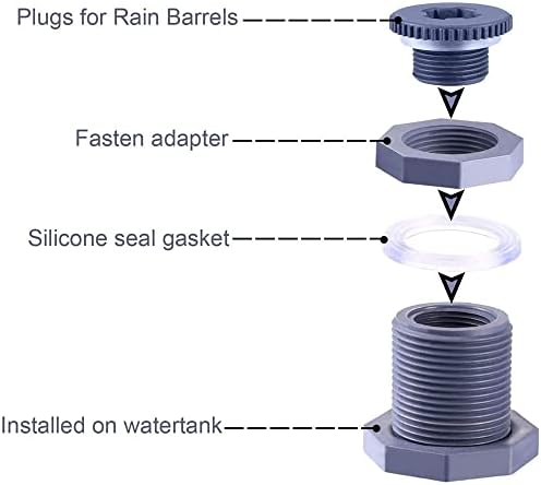 Adaptador de conectores de tanque de água de 3/4 de polegada de PVC com plugue para barris de chuva, aquários, tanques de peixe, baldes