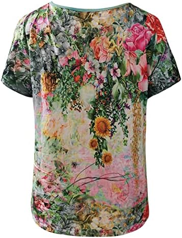Camisa da blusa de outono de verão para mulheres de manga curta vil de pescoço de algodão Floral Fit Fit Affice Top 1T 1T