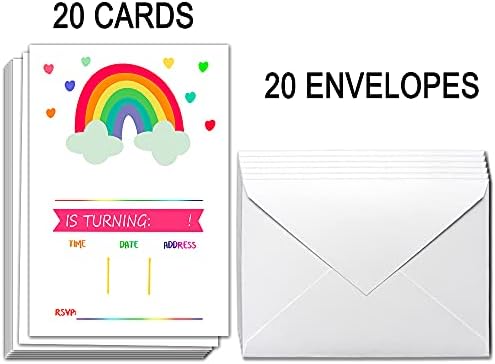 UKEBOBO Rainbow Birthday Party Convites com envelopes - convites para festas de aniversário, decorações de festas de arco -íris