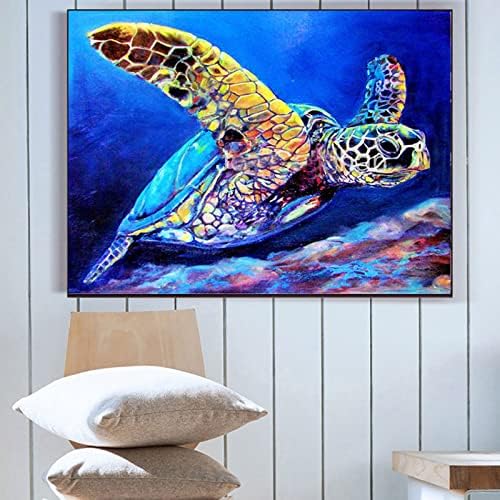 Kits de pintura de diamante ZGMAXCL DIY para adultos iniciantes perfuradores completos redondos de tartaruga marinha gem de tamanho grande decoração de parede 23,6 x 15,7 polegadas