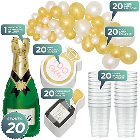 Home & Hoopla Bridal e Bachelorette Party Gold Diamond Ring & Champagne Bottle Cocktail Gabineces, copos de bebidas claras