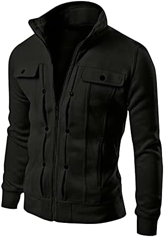 Uofoco masculino moletons e moletons casuais Casual Stand Collar Button Down Jacket com bolsos casacos de inverno para homens