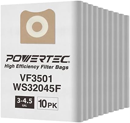 Powertec 75017-P2V 10PK, VF3501 Sacos de filtro para Ridgid/Workshop WS32045F 3-4.5 Gal Vacu seco úmido