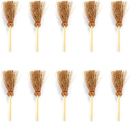 Leadigol 10 PCs Mini Witches Prop Broom, Red Rope Broom, Funny Wooden Doll House Brooms, Straw Brooms
