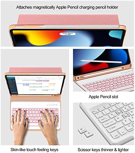 iPad Pro 12.9 Case com teclado - 6º, 5º, 4º, 3ª geração - Teclado de retroiluminação para o teclado sem fio Bluetooth de 12,9 polegadas, teclado de couro Bluetooth Removable, caixa inteligente de couro com lápis, rosa
