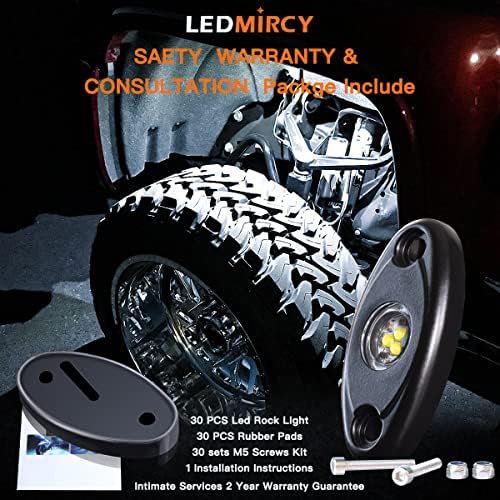 LEDMircy LED R1 Rock Lights White 30pcs para Off Road Je Trucks RZR ATV UTV SUV BOOT CAR AUTO SUNDO BUSTO TRAI LUZES DE RANGE DE SUBSERIÇÃO NEON LUZES DE NEON