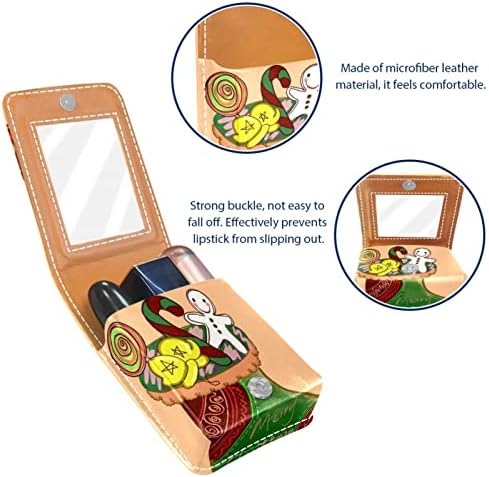 Mini maquiagem de Oryuekan com espelho, bolsa de embreagem Caixa de batom de couro, meias de desenho animado de Natal Retro Retro