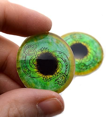 Green e Gold Loki Snake Viking Glass Eyes Fantasy Cabochons Par para peças de bonecas de arte, escultura, fabricação de jóias, taxidermia, corvo, pingente de fantasia de cúpula de Flatback