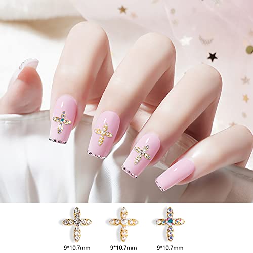 Xeaohesy 30pcs 3d Gold Cross unhas Charms embutidos pérolas claras ou iridescente strassping para unhas craves cruzados para unhas artes de unhas 3d Fazendo acessórios de unhas de unhas