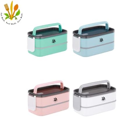 Bento para lancheira, contêineres 2-in1 com colher e pauzinhos, preparação para a lancheira de bento empilhável à prova de vazamento