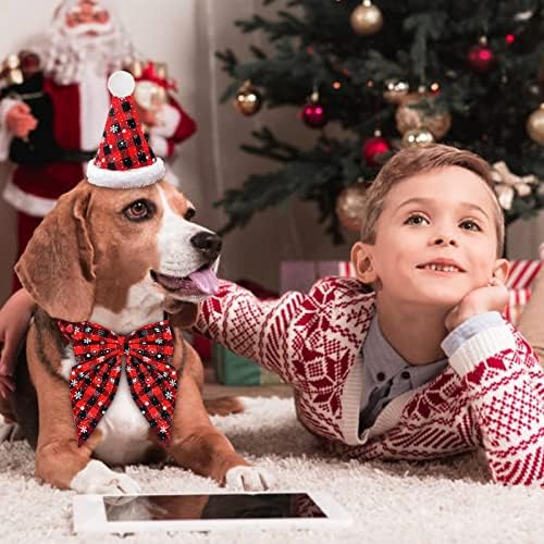 Peclot Christmas Dog Bandana Gollar Bush Tick Hat, clássico Buffalo Plaid Dog Roup, reversível Triângulo de lenço