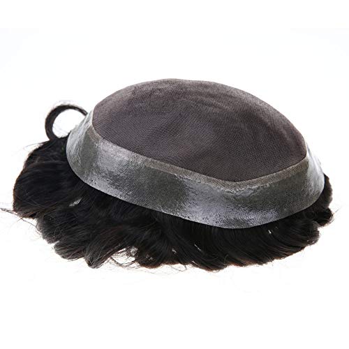 Hairina de cabelo humano preto natural Toupee Fine Mono Poly em torno de calardes de calçados duráveis ​​Substituições de cabelo respiráveis