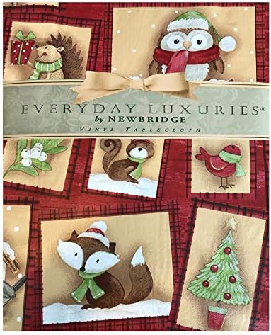 Newbridge Holiday Florest Friends Cottage Style Flannel Back Vinil Christmas Towloth - Adorável Floresta Limpagem de animais