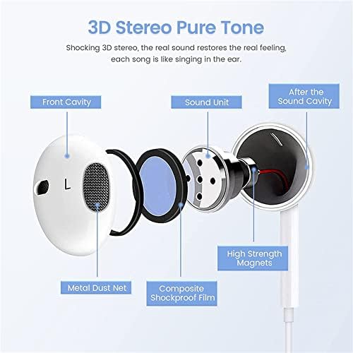 2 Packs-Apple Earbuds fones de ouvido com plugue de 3,5 mm [Apple MFI certificado] Com microfone e remoto embutido compatível com