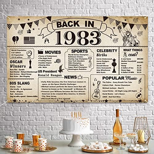 Darunaxy 40th Birthday Party Decorações, Vintage em 1983 Banner de 40 anos Festa de aniversário Poster fornece vintage 1983 Fundo
