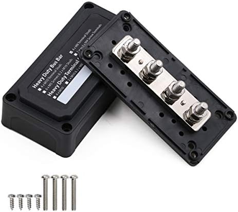 Caixa de barra de barramento de 300 amp 4x 5/16 Distribuição de bateria de pântanos Bloco 12V - 48V DC, vermelho e preto, 2 pacote