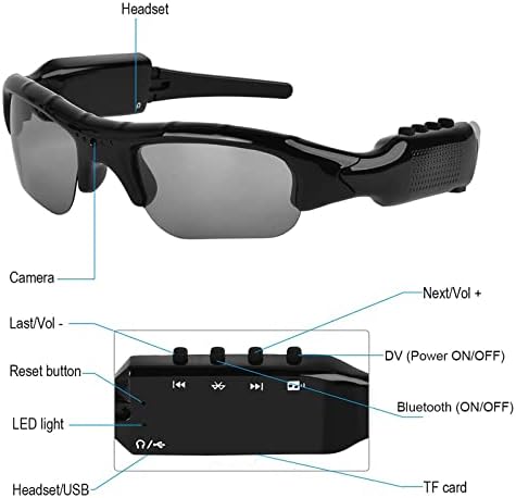 Óculos de sol Bluetooth com câmera para esportes full hd 1080p Video Sunglasses com lentes de proteção UV polarizadas suportam