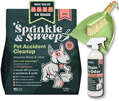 Polvilhe e varre o pacote Ultimate 4 -Pack - limpeza de acidentes de estimação. Elimina o odor forte, o xixi facilmente limpo, a diarréia de vômito e os derramamentos domésticos. Não tóxico. Treinamento de Puppy Potty - Spray enzimático