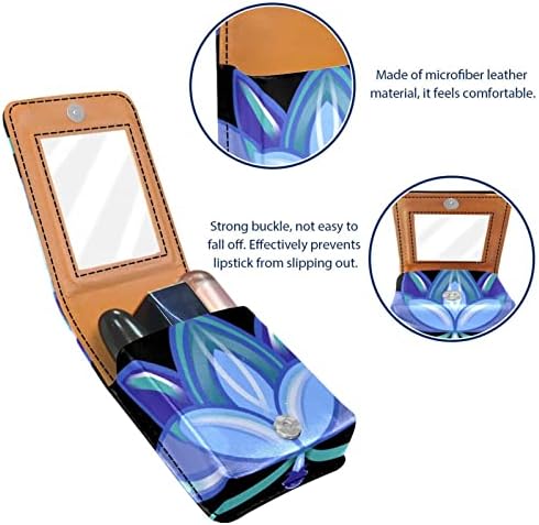 Caixa de batom de Oryuekan, bolsa de maquiagem portátil fofa bolsa cosmética, organizador de maquiagem de suporte de batom, desenho animado de lírio de água azul floral floral