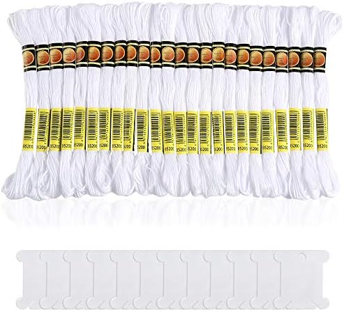 Pllieay 24 skeans Bordado preto e branco Fios de ponto cruz de algodão Bordado de algodão, braceletes de amizade com fio de fio de 12 peças para tricô de Halloween, Projeto Cross Stitch Project