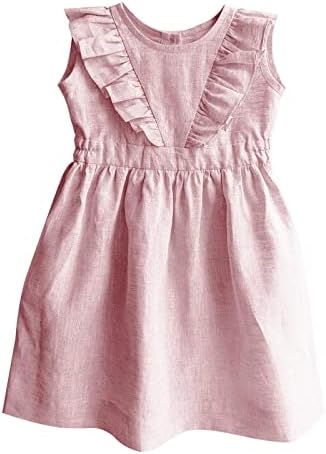 Ermonn Girls Summer Dress Ruffle, sem mangas, vestidos de festa de botão de vasculiação de uma linha