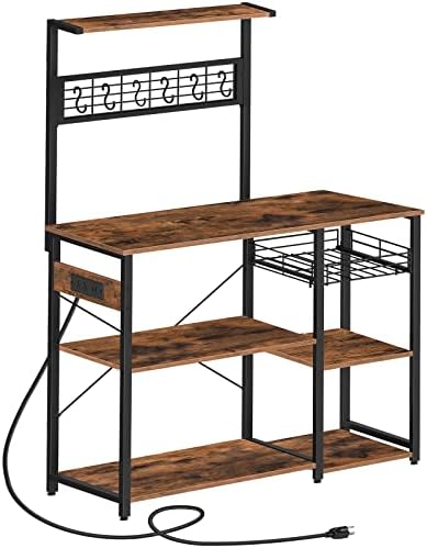 AllOSwell Bakers rack com saída, suporte de microondas, café industrial com cesta de arame, rack de armazenamento de cozinha com 6